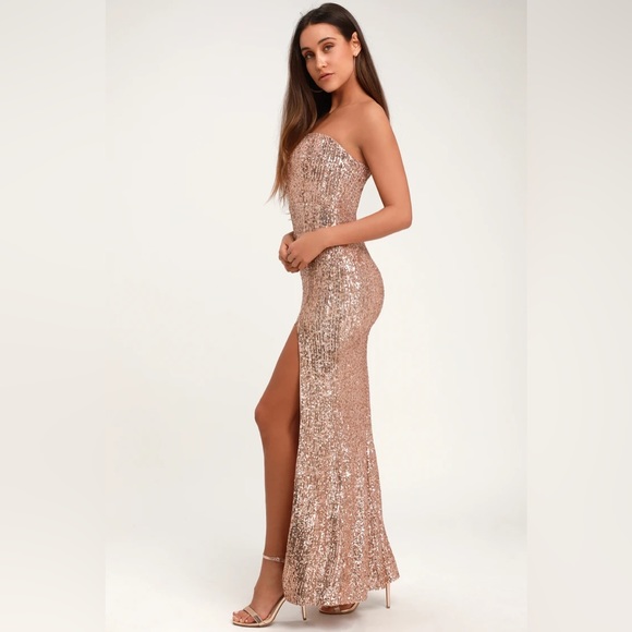 - Lulu’s small rose gold strapless sequin dress - Picture 2 of 8